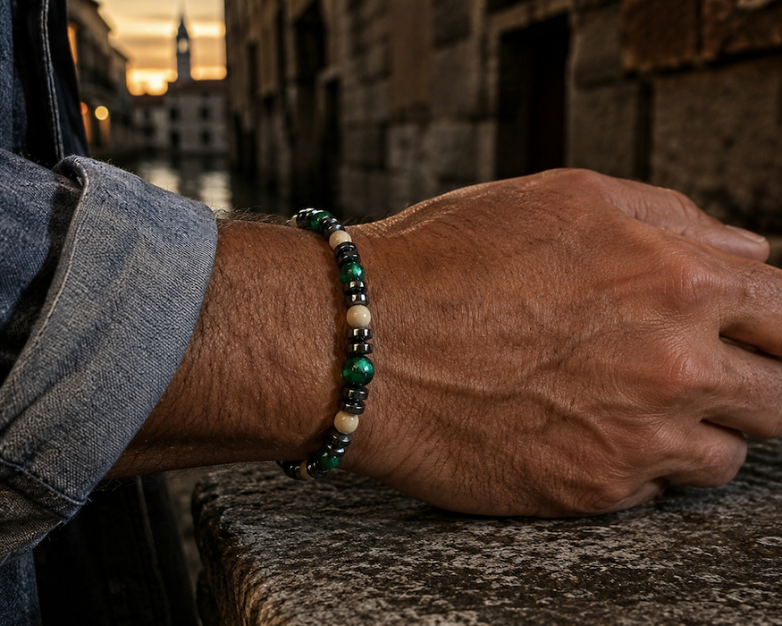 NEW! Carrara Foresta — Murano glass men's bracelet | Bella Murano