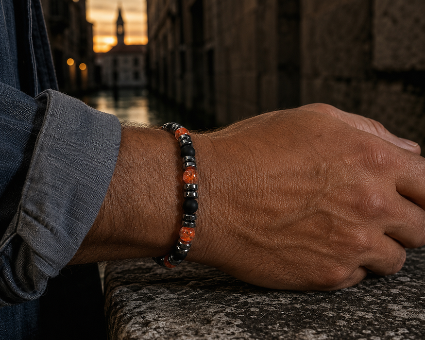 NEW! Carrara Vulcano — Murano glass men's bracelet | Bella Murano
