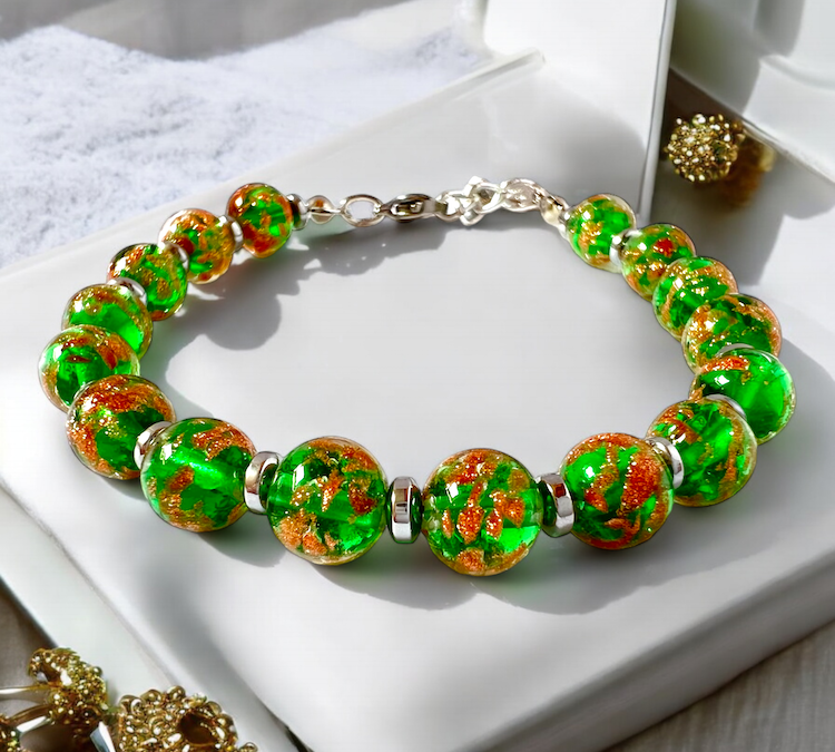 Murano glas armband Palermo erba verde - handgemaakt grasgroen Venetiaans glas