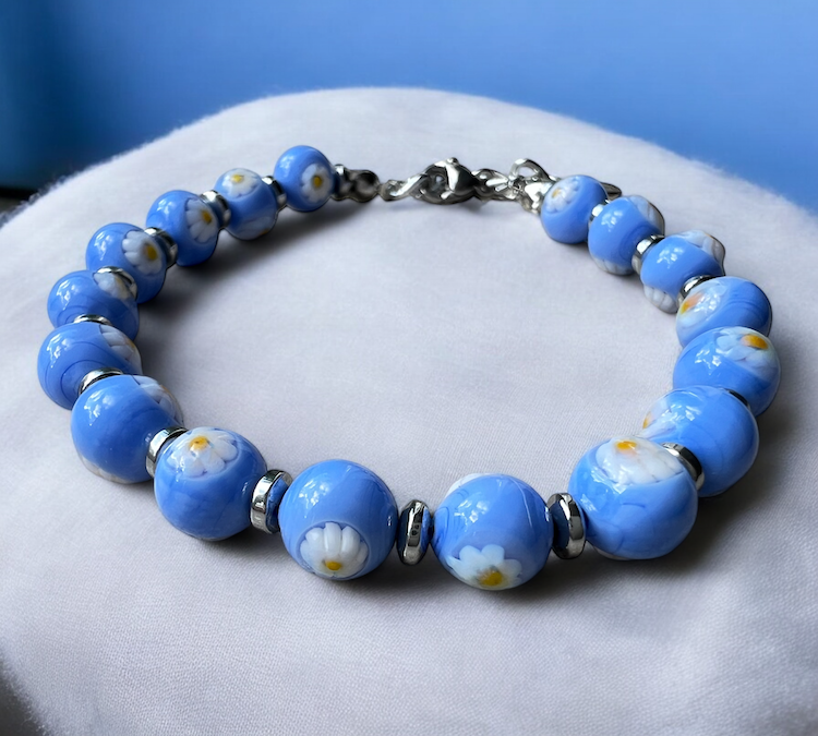 Murano glas armband San Remo azzurro - handgemaakt blauw Venetiaans glas van Corte Murrina