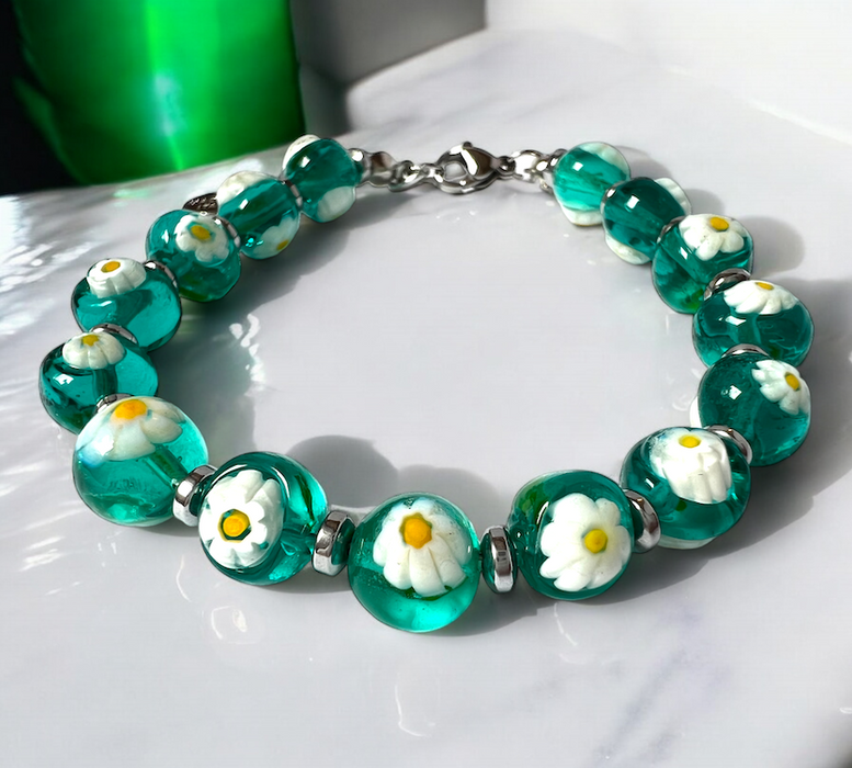 Murano glas armband San Remo verde trasparente - handgemaakt transparant groen Venetiaans glas van Corte Murrina