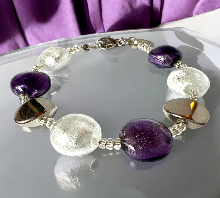 Murano glas armband Sienna viola argento - handgemaakt paars Venetiaans glas met sterling zilver