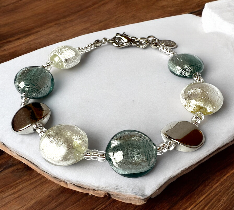 Murano glas armband Sienna bianco argento - handgemaakt wit Venetiaans glas met sterling zilver