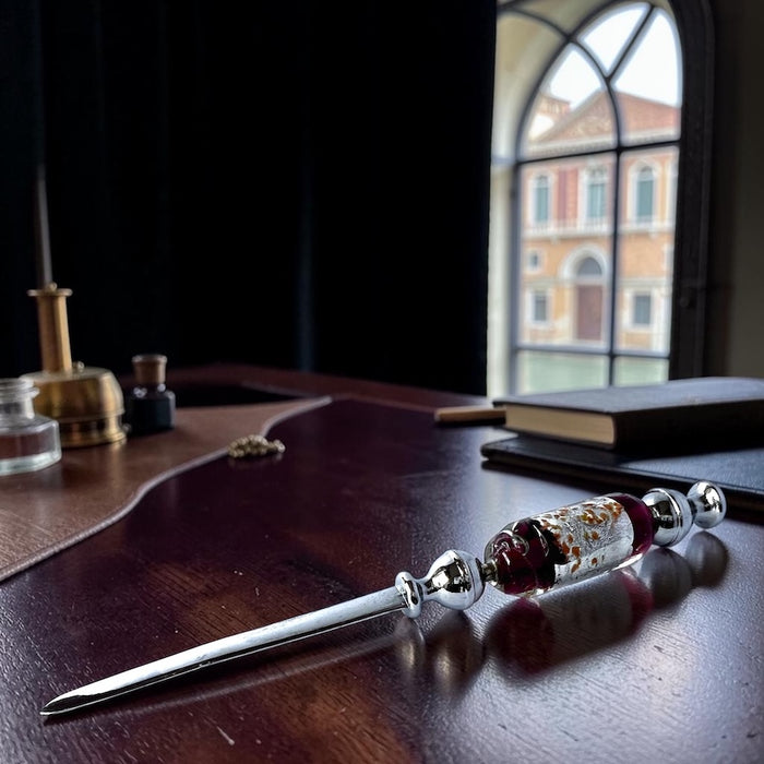 Murano glass letter opener Blue Red swirls