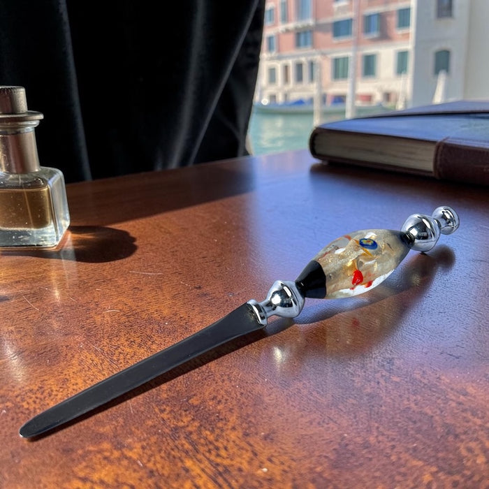 Murano glass letter opener Blue Red swirls