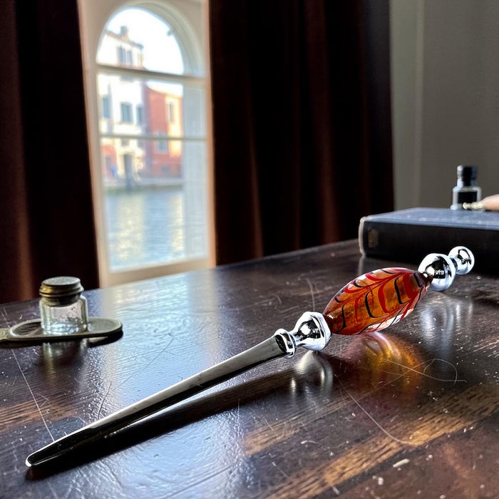 Murano glass letter opener Blue Red swirls