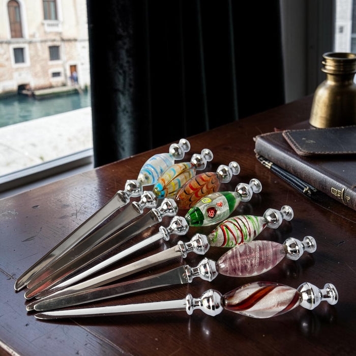 Murano glass letter opener Blue Red swirls