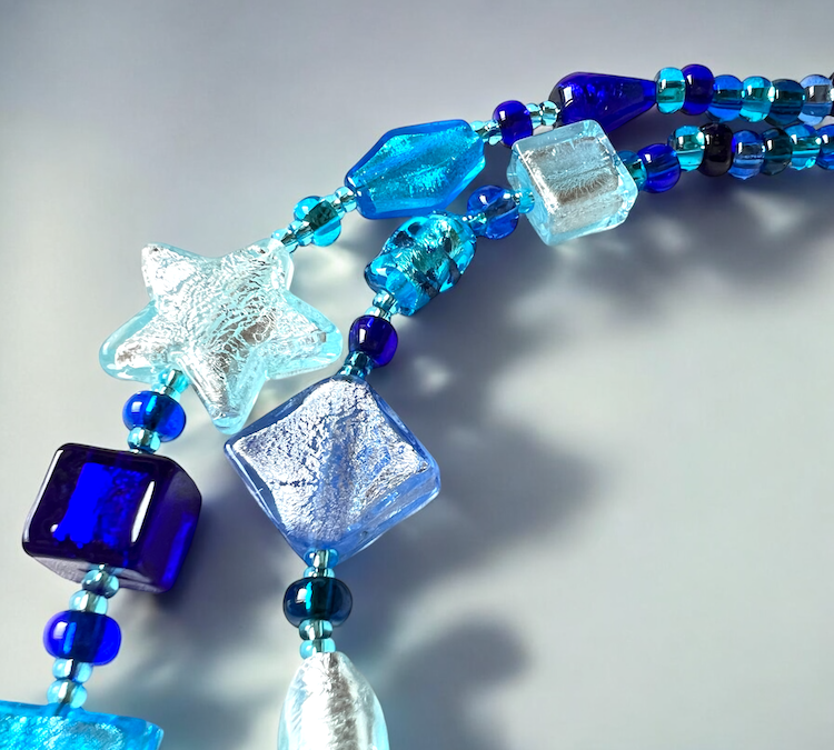 Murano glas halsketting Cinque Terre aqua blauw handgemaakt Venetiaans glas