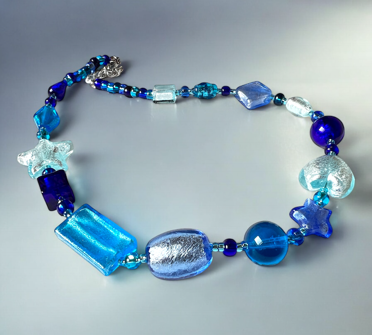 Murano glas halsketting Cinque Terre aqua blauw handgemaakt Venetiaans glas