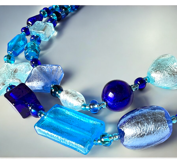 Murano glas halsketting Cinque Terre aqua blauw handgemaakt Venetiaans glas