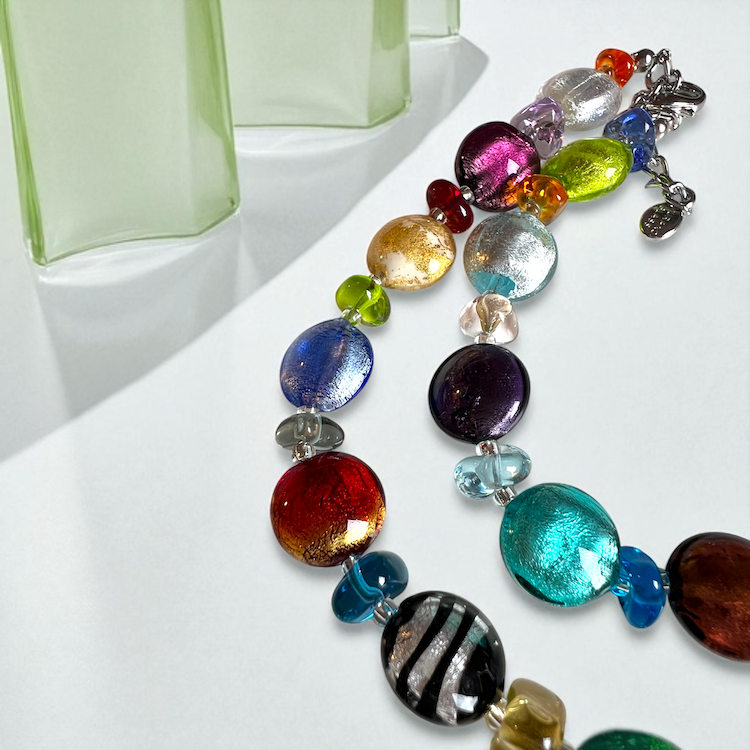 Murano glas halsketting Ferrara multicolor detail - handgemaakte glazen kralen