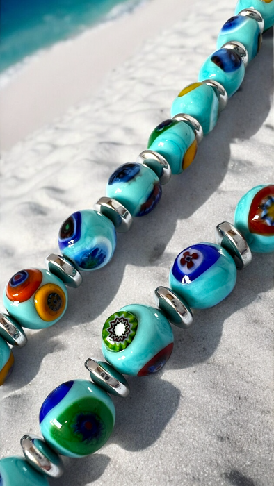 Murano glas halsketting Novara turchese - handgemaakt turkoois Venetiaans glas