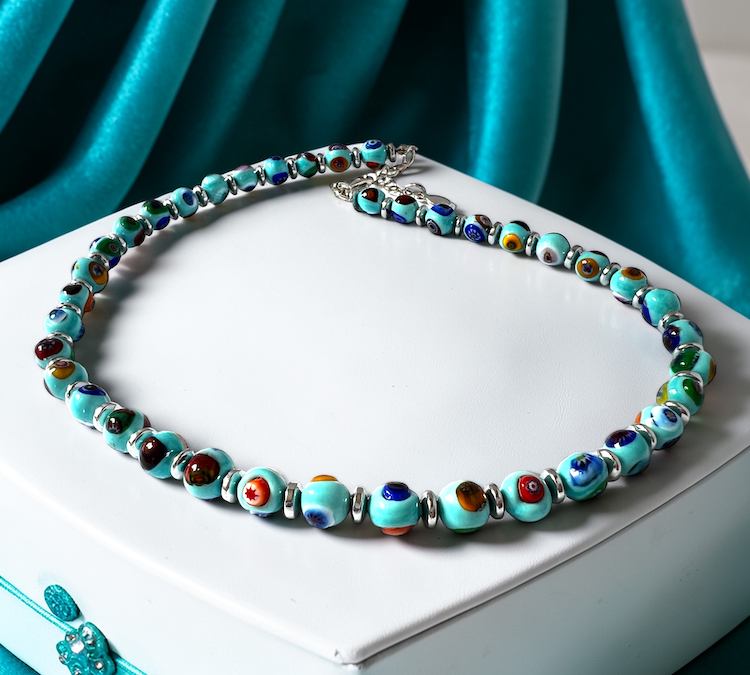 Murano glas halsketting 'Novara' Turchese