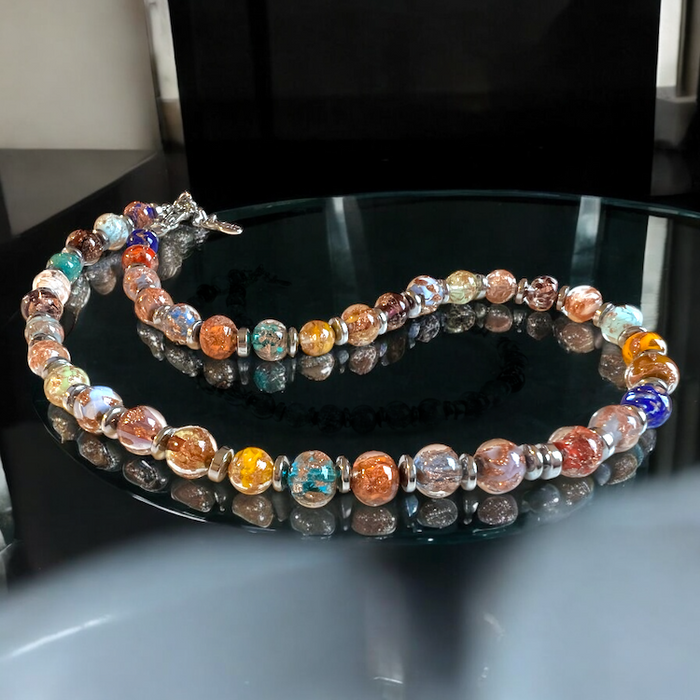 Murano glas halsketting Palermo zilver multicolor handgemaakt Venetiaans glas