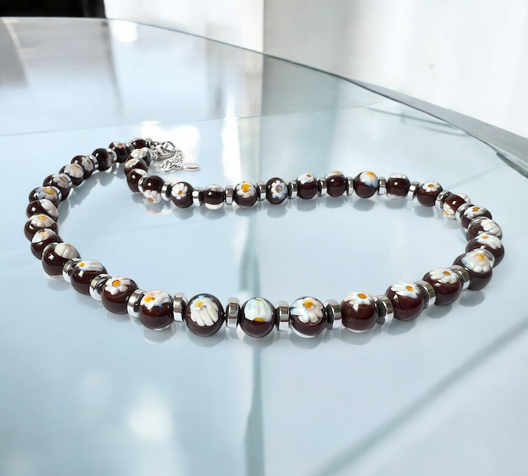 Murano glas halsketting San Remo marrone bruin handgemaakt Venetiaans glas