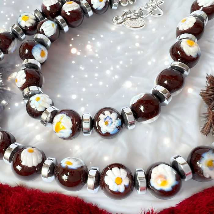 Murano glas halsketting San Remo marrone detail - handgemaakte bruine glazen kralen van Corte Murrina