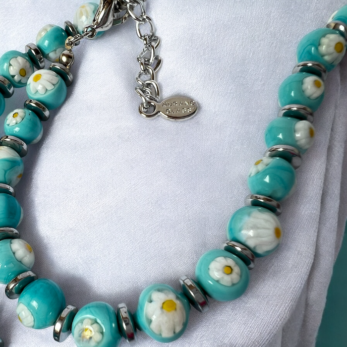 Murano glas halsketting San Remo turchese detail - handgemaakte turkooizen glazen kralen van Corte Murrina