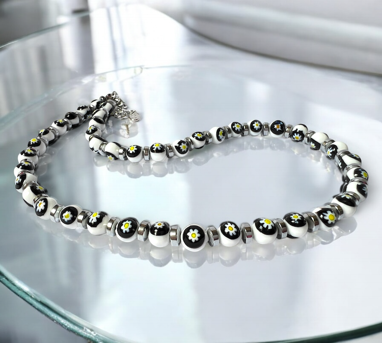 Murano glas halsketting San Remo bianco wit handgemaakt Venetiaans glas