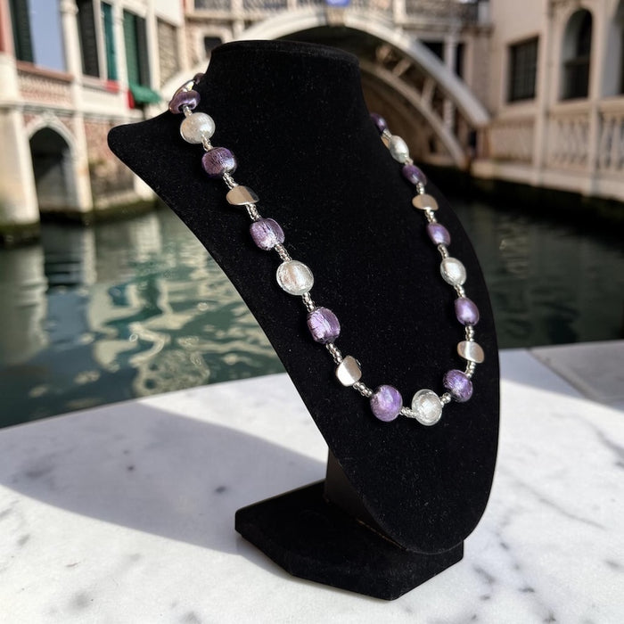 Murano-Halskette 'Sienna' Argento Viola Bianco