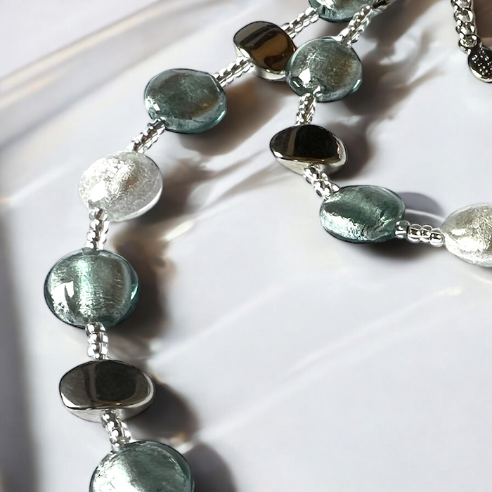 Murano glas halsketting Sienna Argento bianco - handgemaakt wit Venetiaans glas met sterling silver