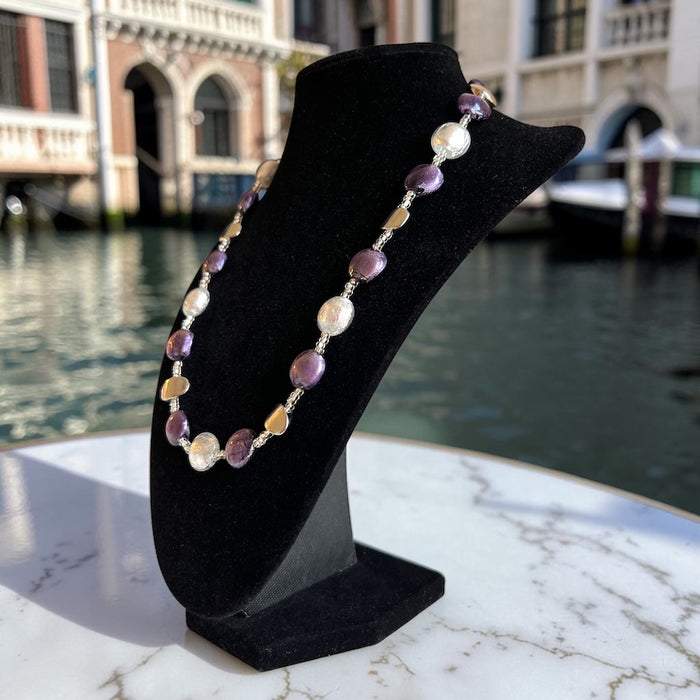 Murano-Halskette 'Sienna' Argento Viola Bianco