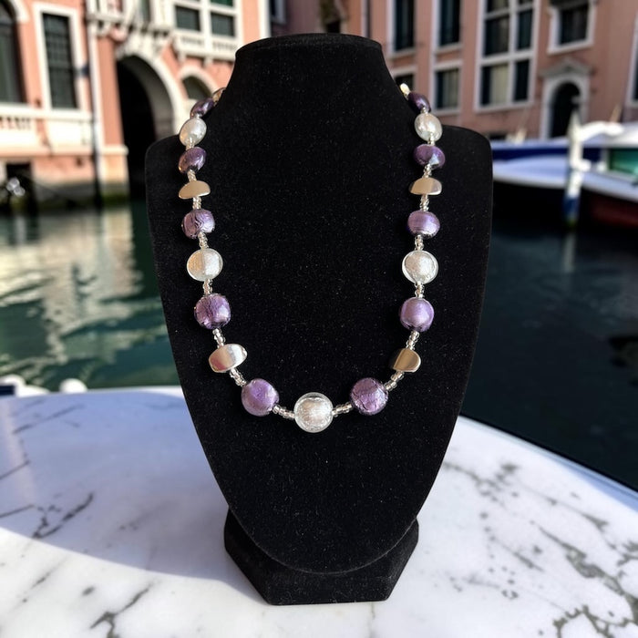Murano-Halskette 'Sienna' Argento Viola Bianco