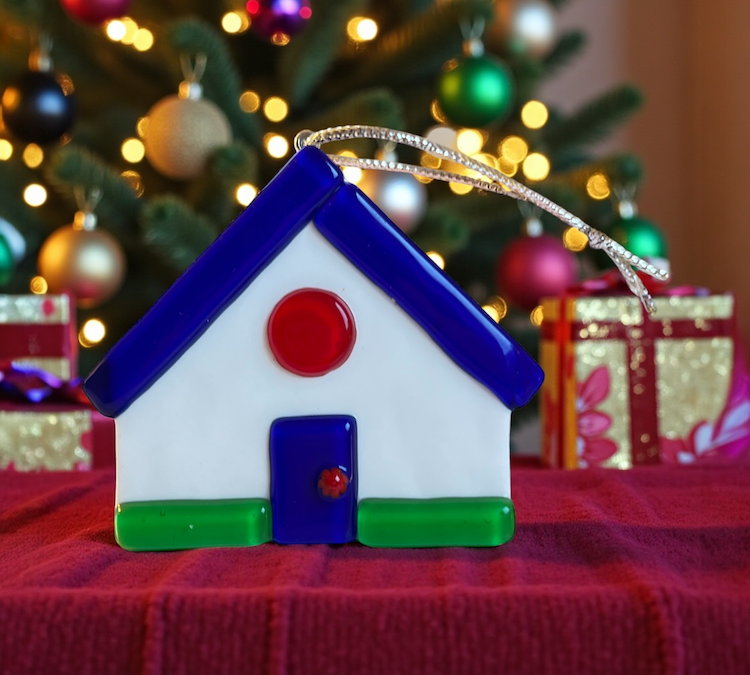 Kerstmis - Muranoglas Casa di Natale con tetto blu