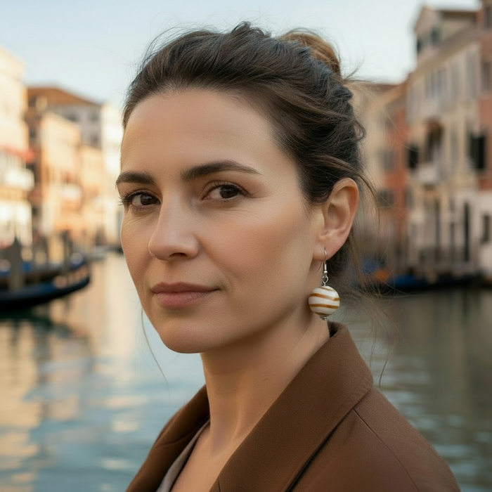 NIEUW! Murano glas oorbellen 'Salina' Caramello