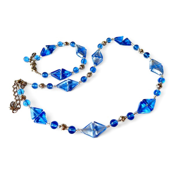 Murano glas halsketting set Arezzo aqua blauw handgemaakt Venetiaans glas