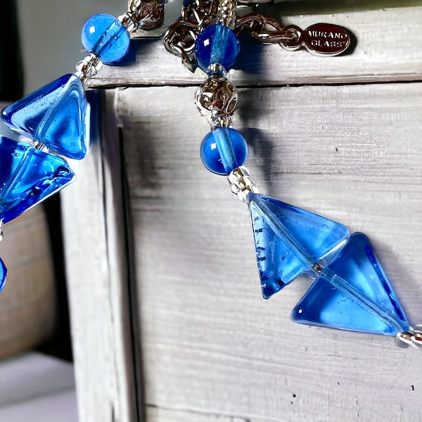 Murano glas halsketting set Arezzo aqua blauw handgemaakt Venetiaans glas