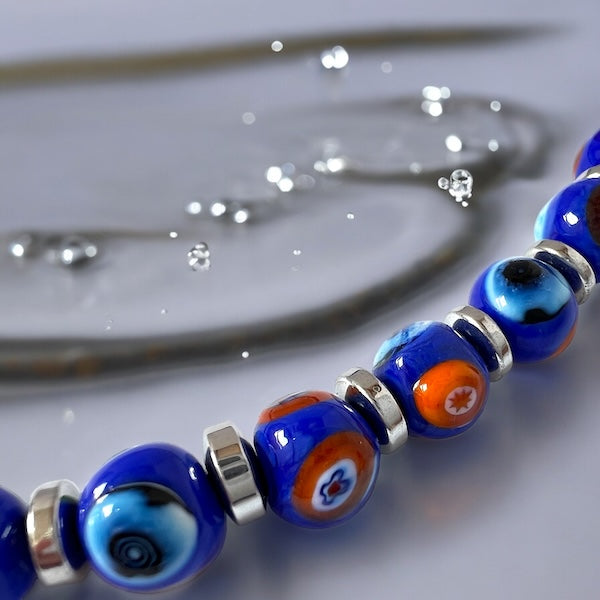 Murano glas halsketting Novara aqua - handgemaakt aqua blauw Venetiaans glas