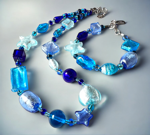 Murano glas halsketting Cinque Terre aqua blauw handgemaakt Venetiaans glas