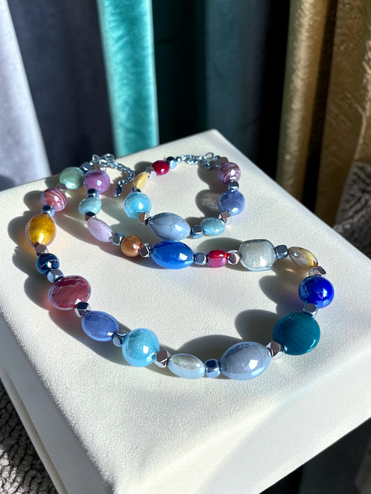 NEW! - Jewelry set 'Napoli' – handmade Murano glass with 24k gold