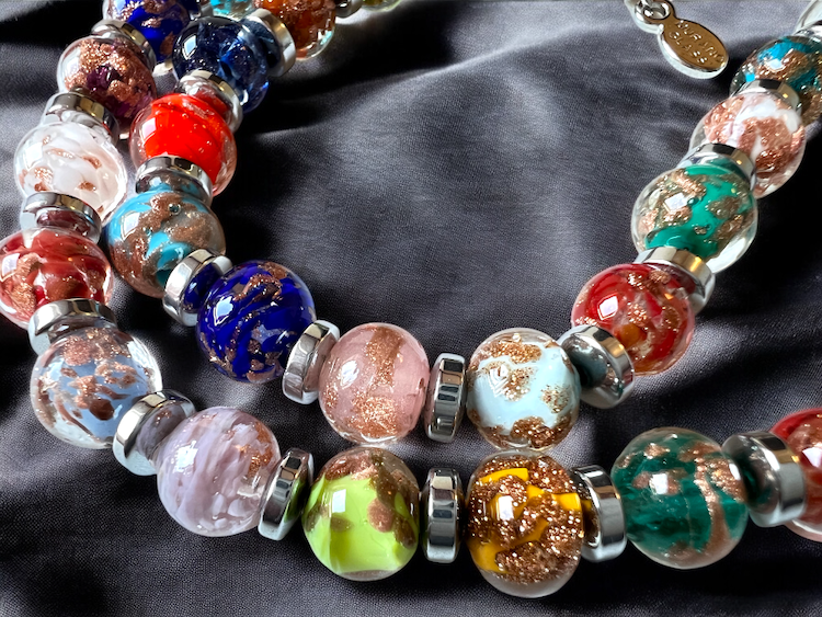 Murano glas halsketting Palermo zilver multicolor handgemaakt Venetiaans glas