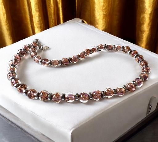 Murano glas halsketting Palermo Argento oro trasparente - handgemaakt transparant goud Venetiaans glas