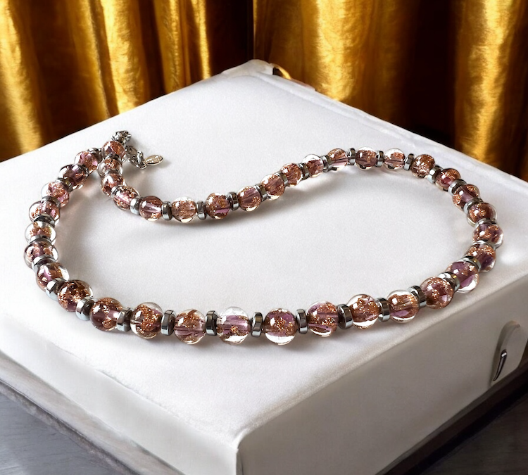 Murano glas halsketting Palermo Argento oro trasparente - handgemaakt transparant goud Venetiaans glas