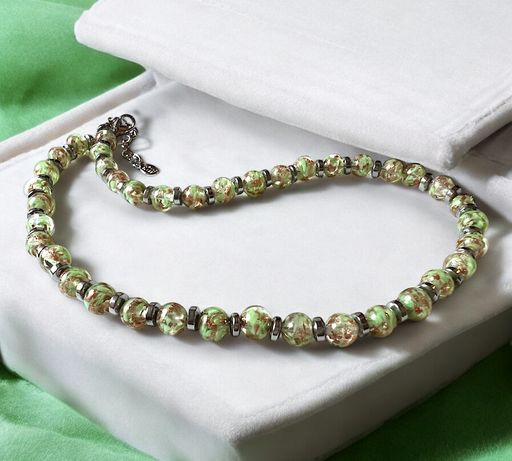 Murano glas halsketting Palermo Argento verde chiaro - handgemaakt lichtgroen Venetiaans glas