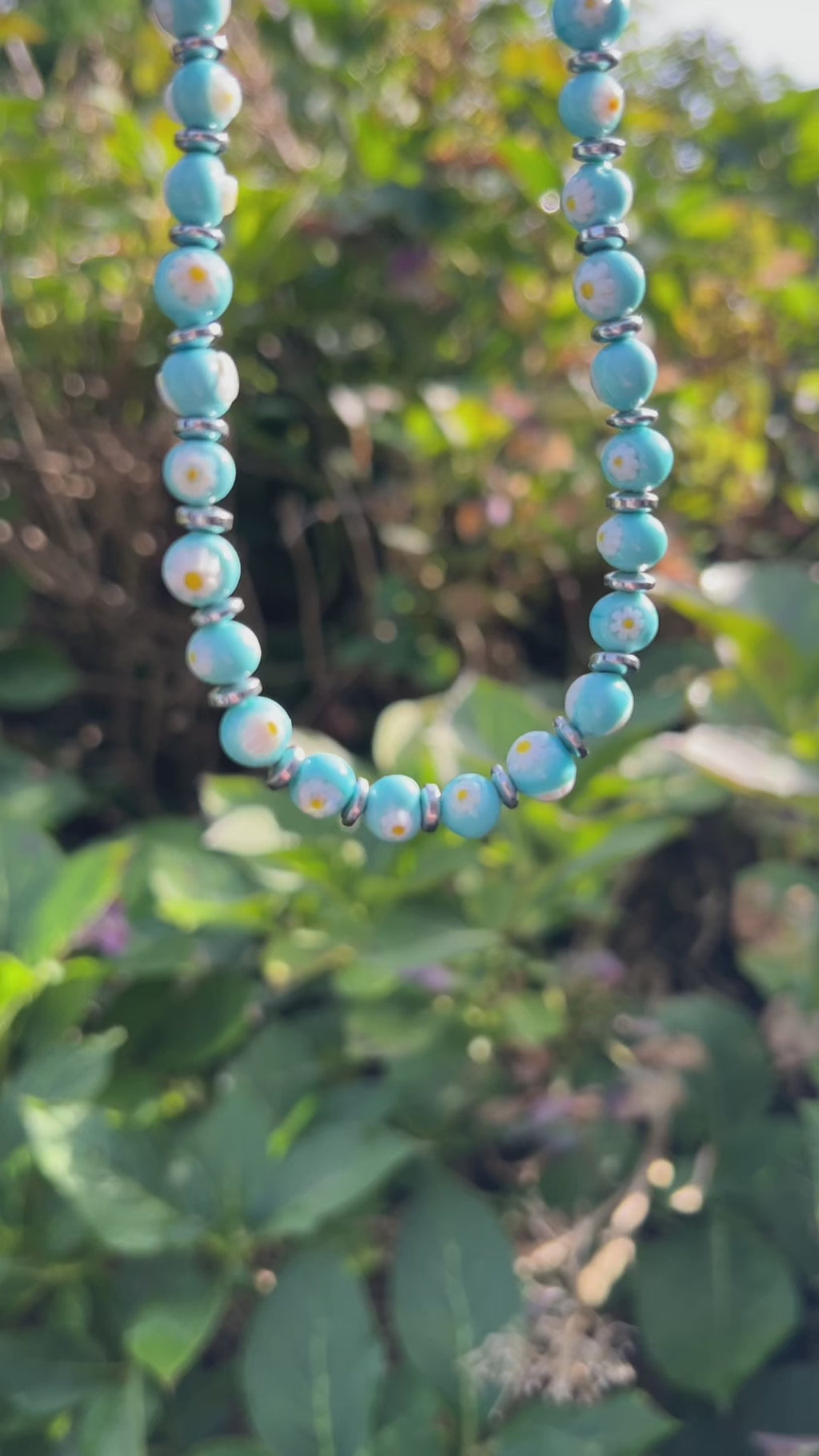 Murano glas halsketting San Remo turchese detail - handgemaakte turkooizen glazen kralen van Corte Murrina