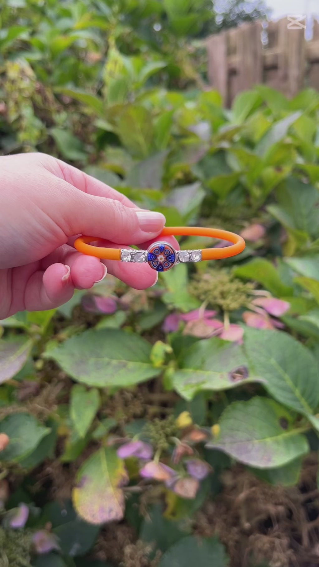 Murano glas en strass armband Matera arancia - handgemaakt oranje Venetiaans glas met strass