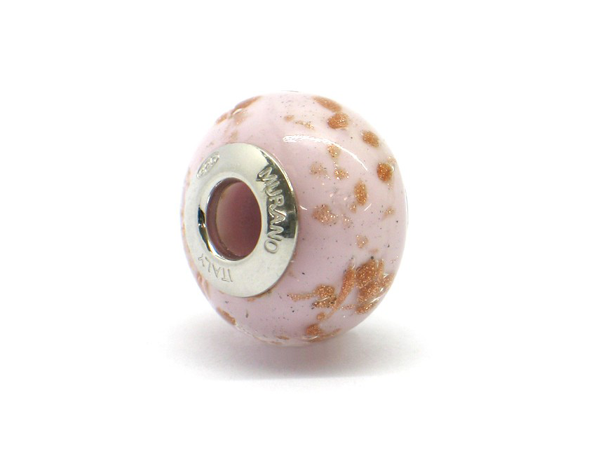 Murano glass bead - Rosa con vortici dorati