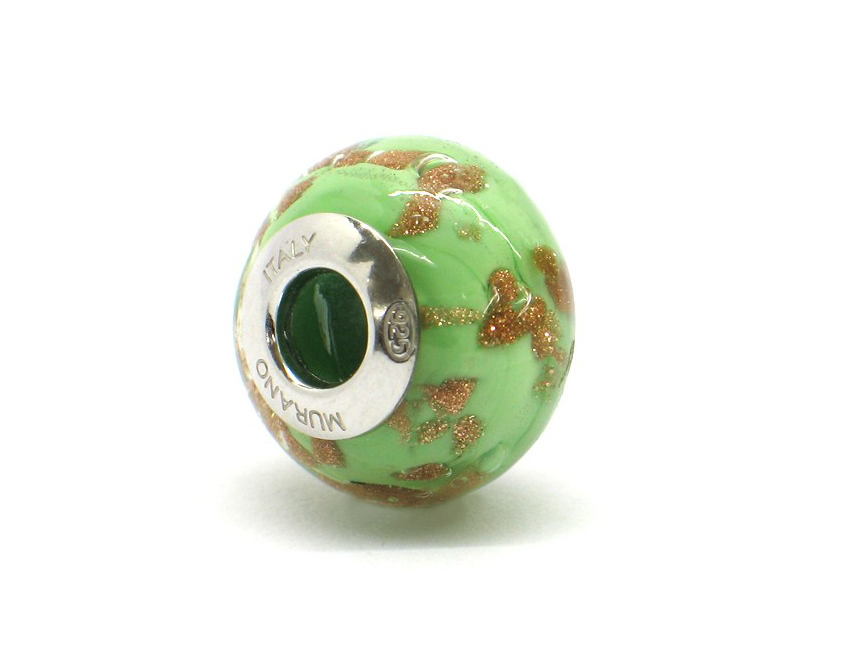 Murano glass bead - Lime con vortici dorati