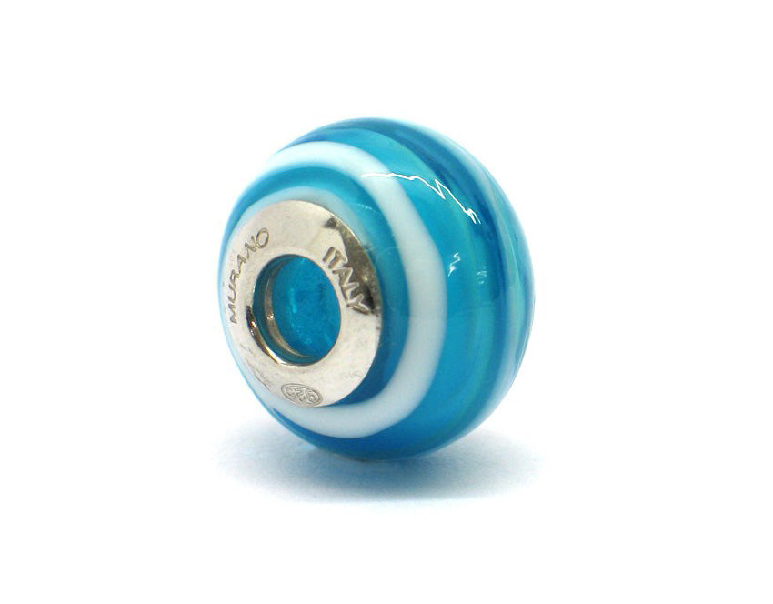 Murano glass bead - Sfumature di turchese e bianco